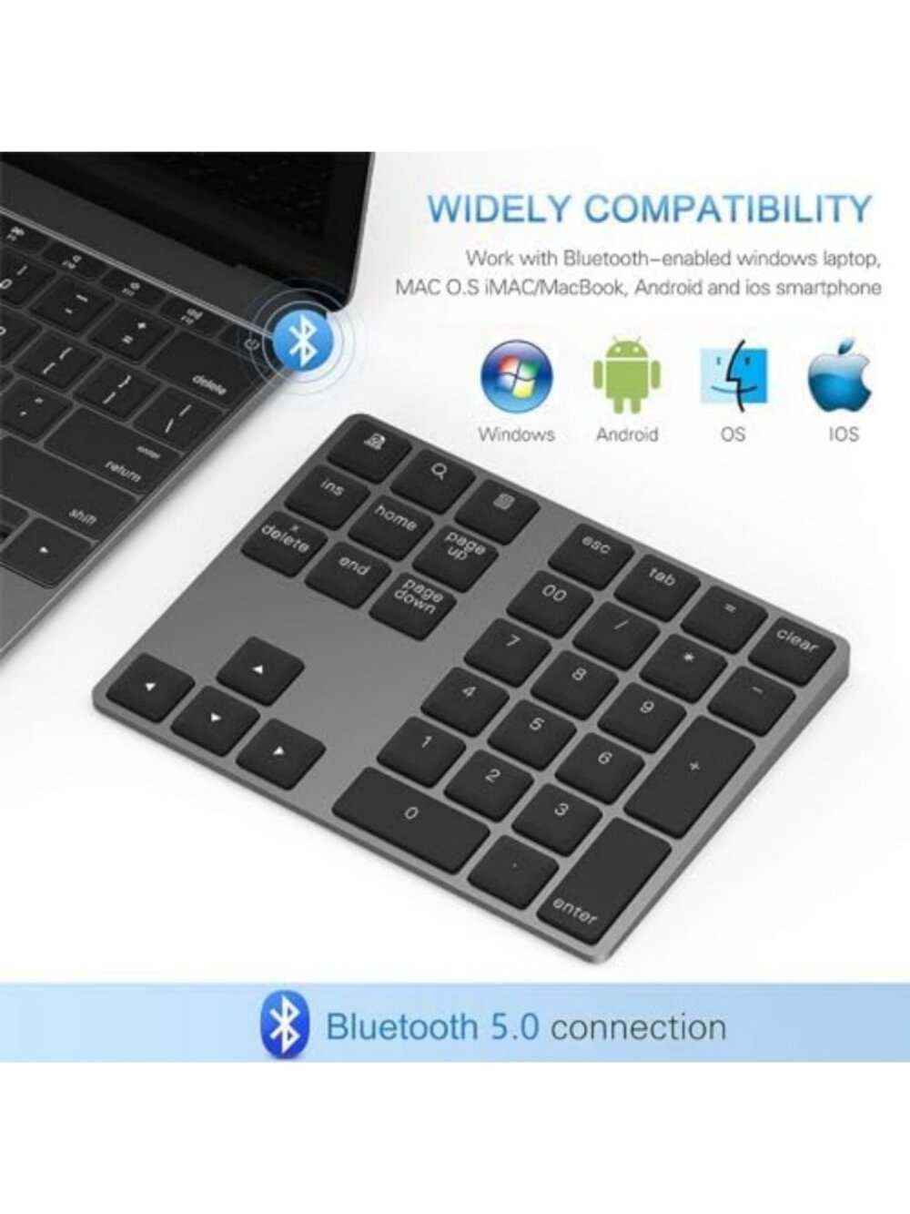 Wireless Rechargeable Aluminum Bluetooth Numeric Keypad - Portable Number Pad - Picture 2 of 6